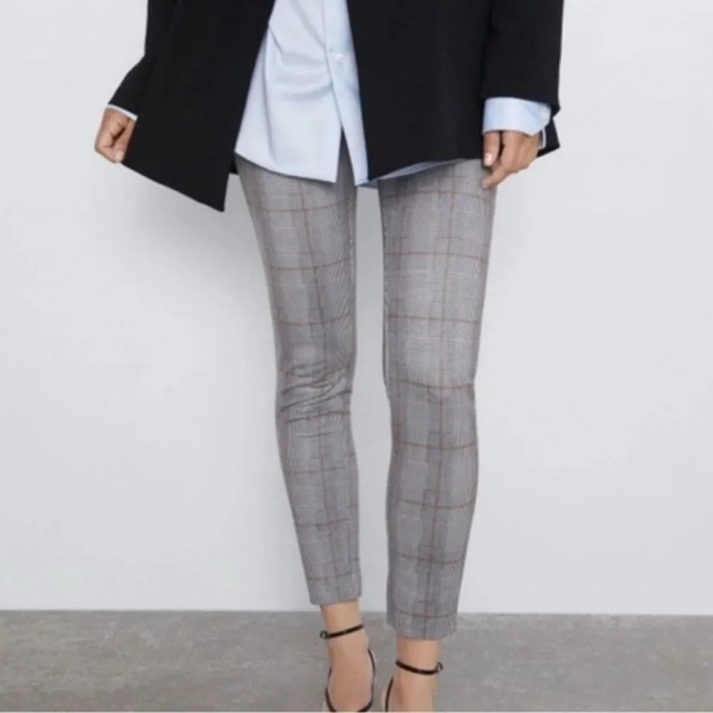 Zara Plaid houndstooth grey Womens pull on leggings size medium - Picture 1 of 7